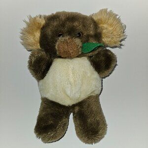VTG Brown Koala Bear Hand Puppet Plush 9.5" Stuffed Animal Toy Eucalyptus Leaf